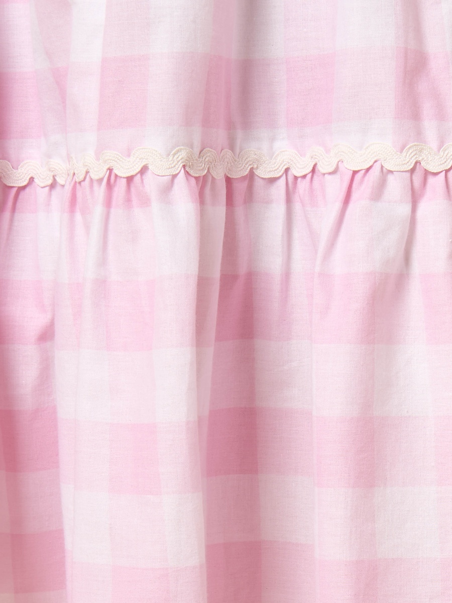 Checked Cotton Tiered Dress with Square Neck
