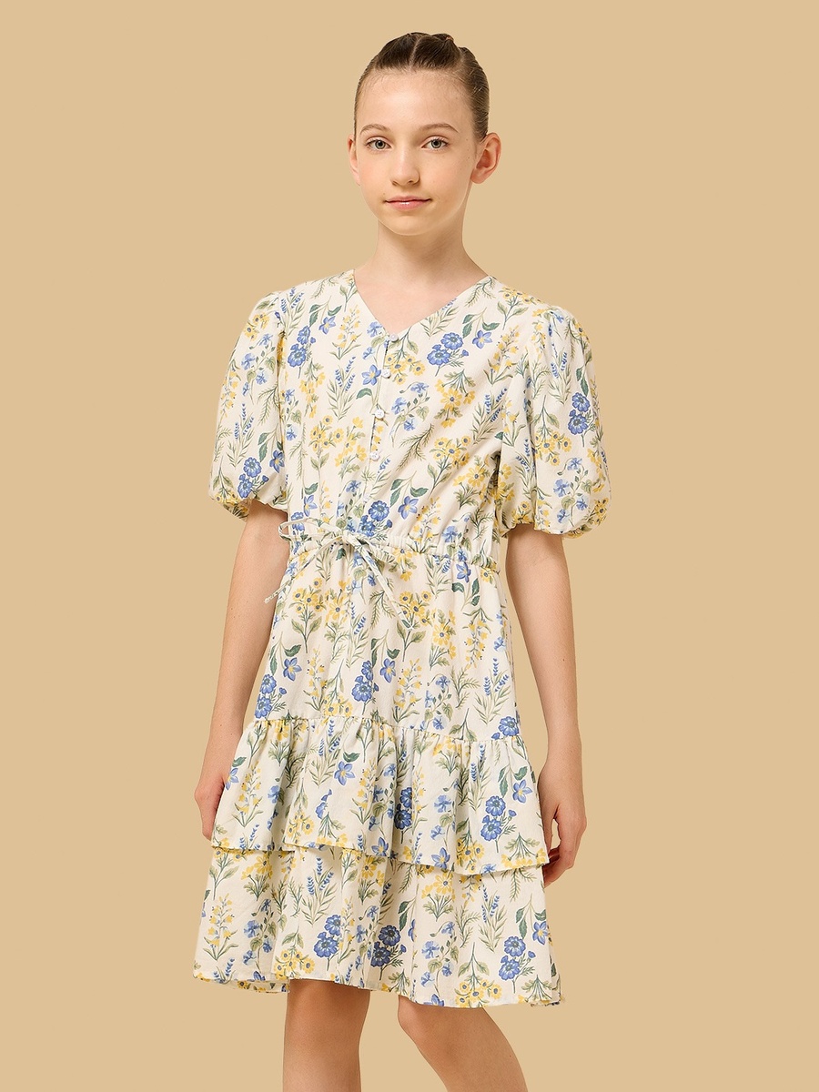 Floral Print Cotton Tiered Dress
