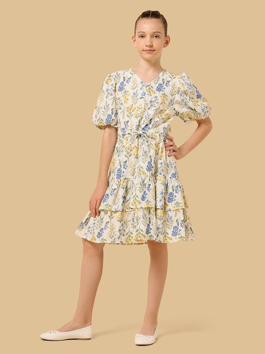 Floral Print Cotton Tiered Dress