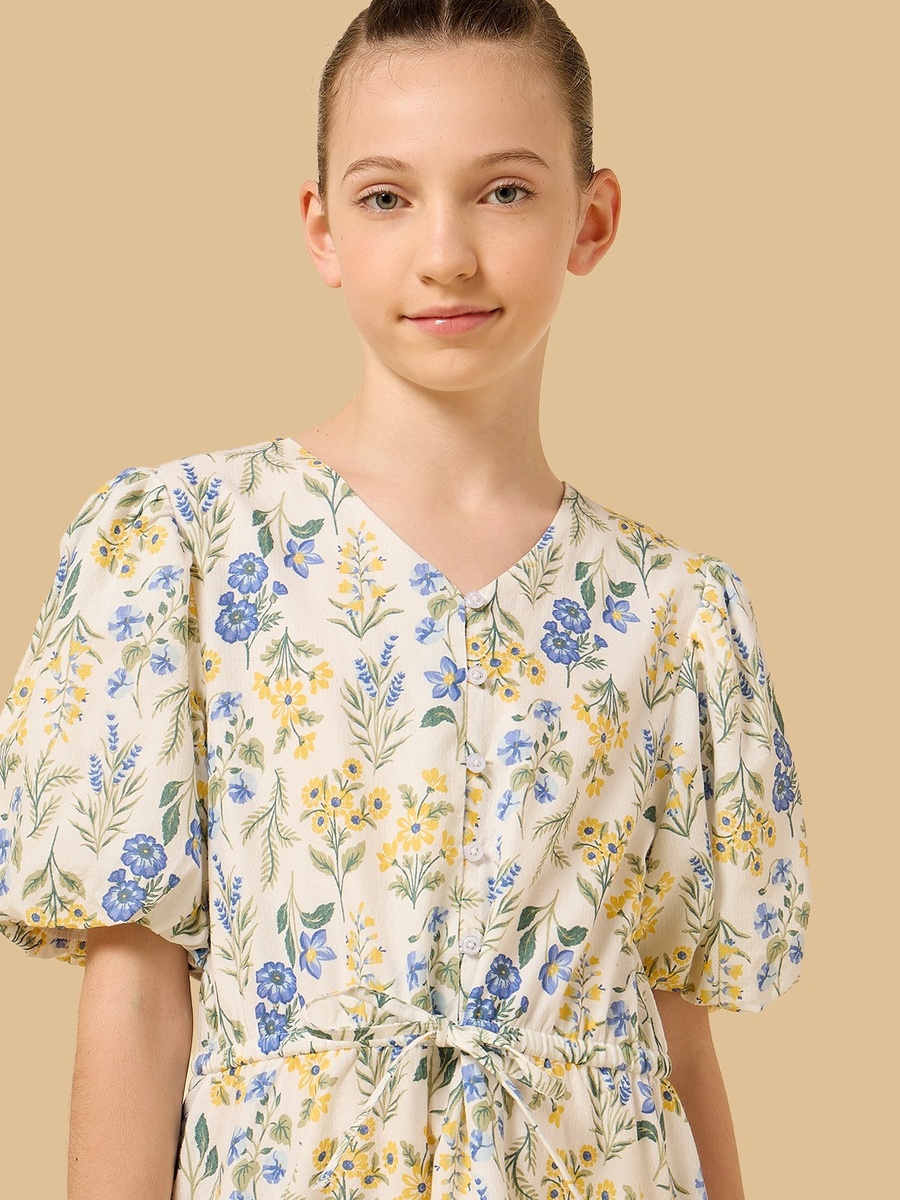 Floral Print Cotton Tiered Dress