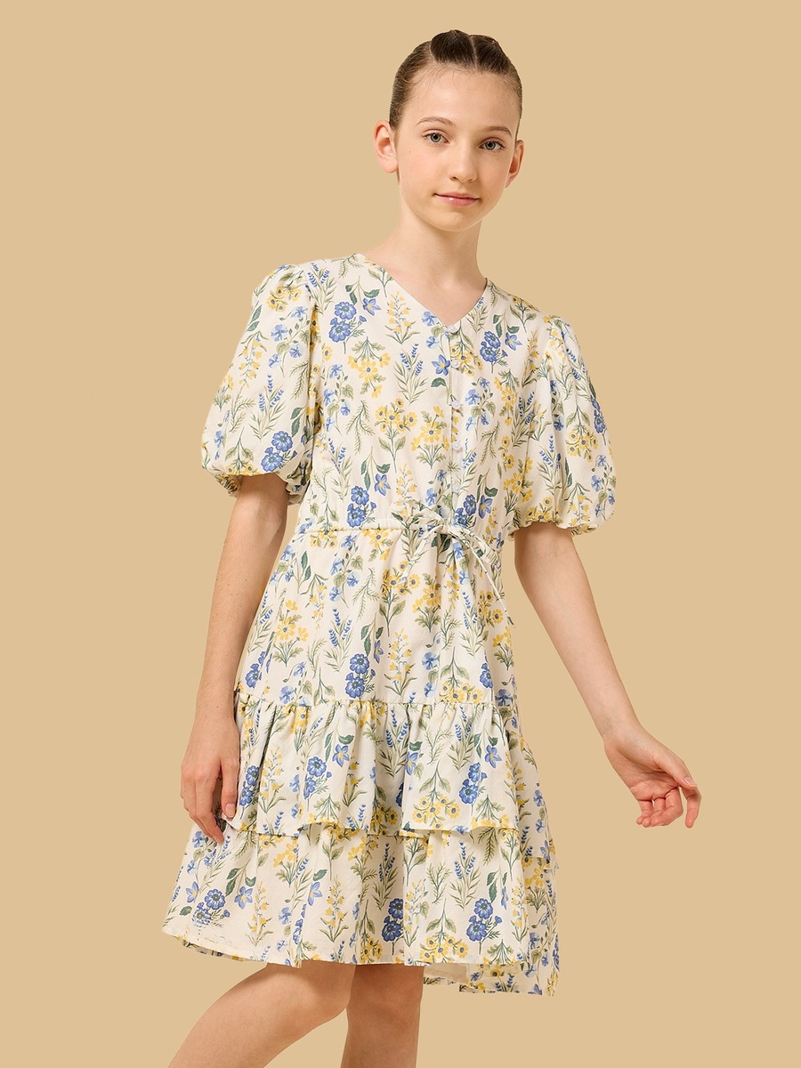 Floral Print Cotton Tiered Dress