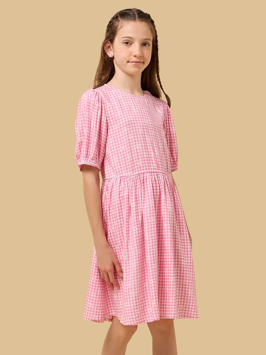 Checked Floral Print Dress