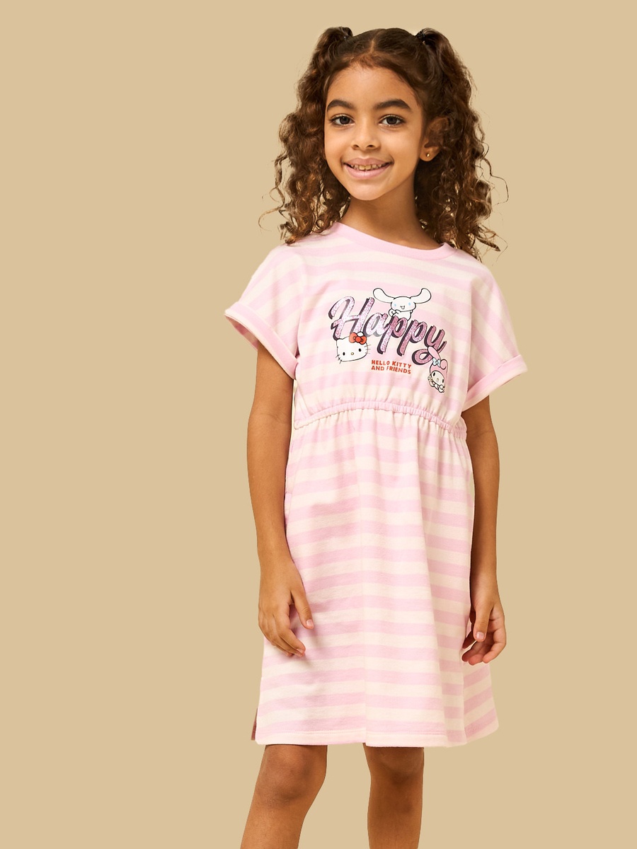 Hello Kitty and Friends Print Striped Dress
