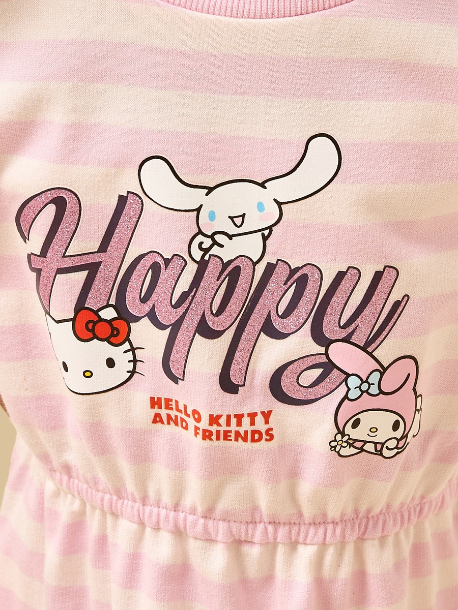 Hello Kitty and Friends Print Striped Dress