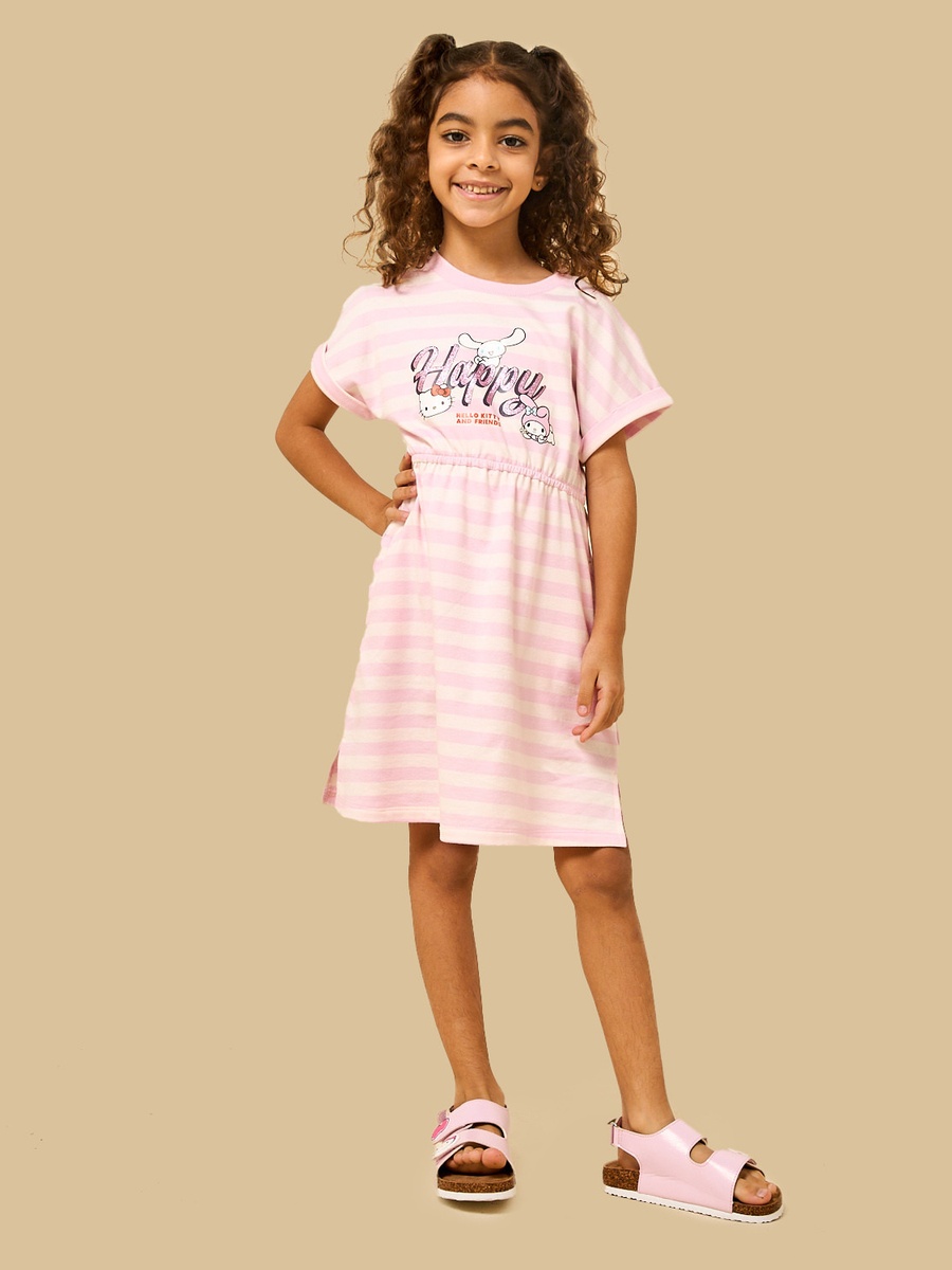 Hello Kitty and Friends Print Striped Dress