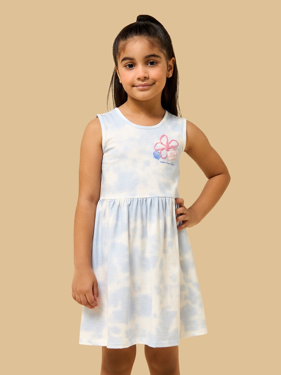 Printed Tie-Dye Sleeveless Cotton Dress