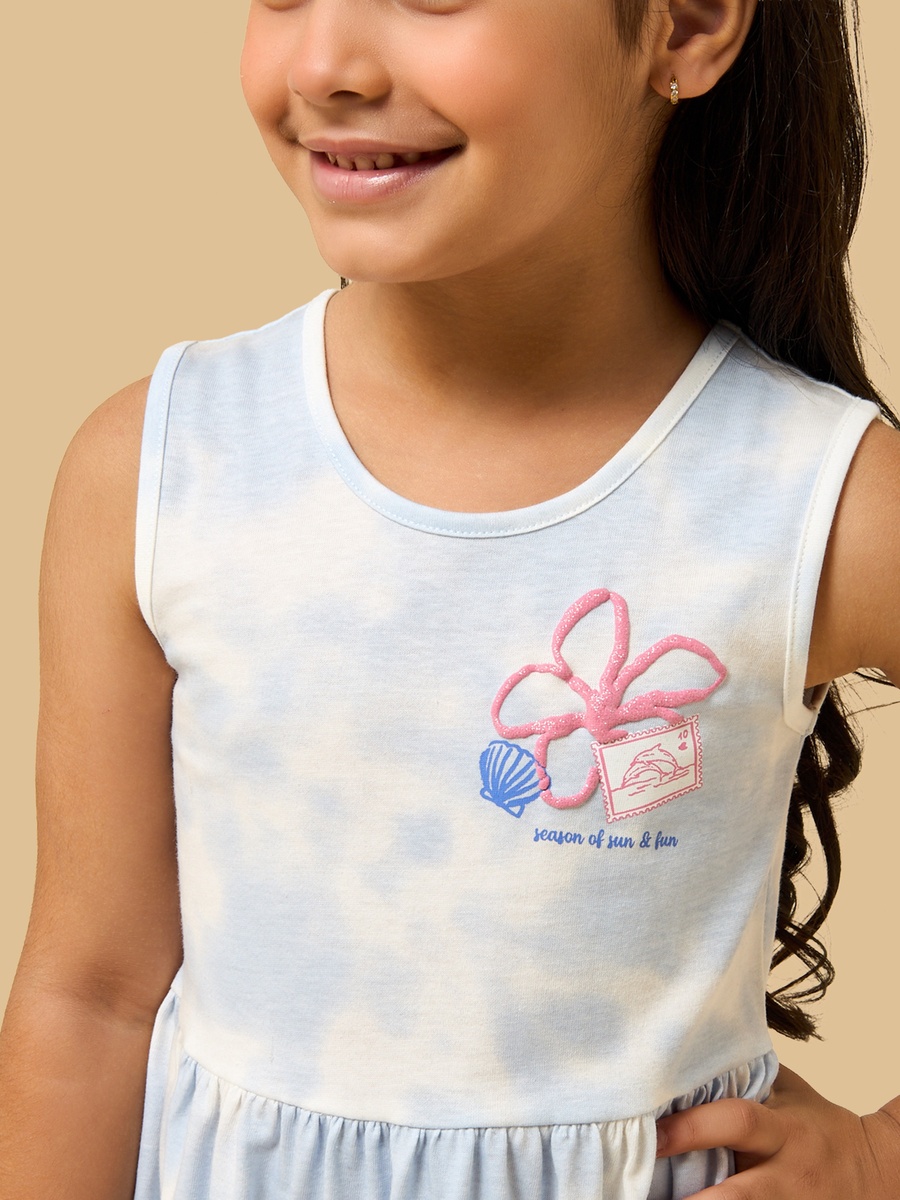 Printed Tie-Dye Sleeveless Cotton Dress