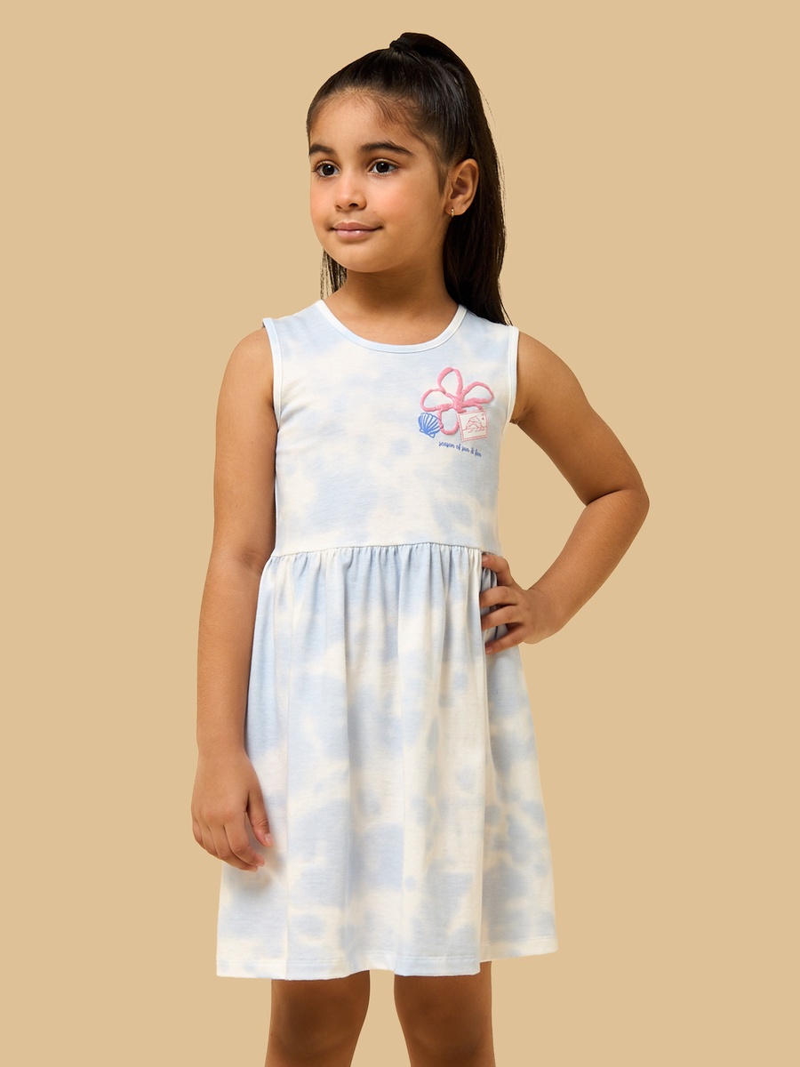 Printed Tie-Dye Sleeveless Cotton Dress