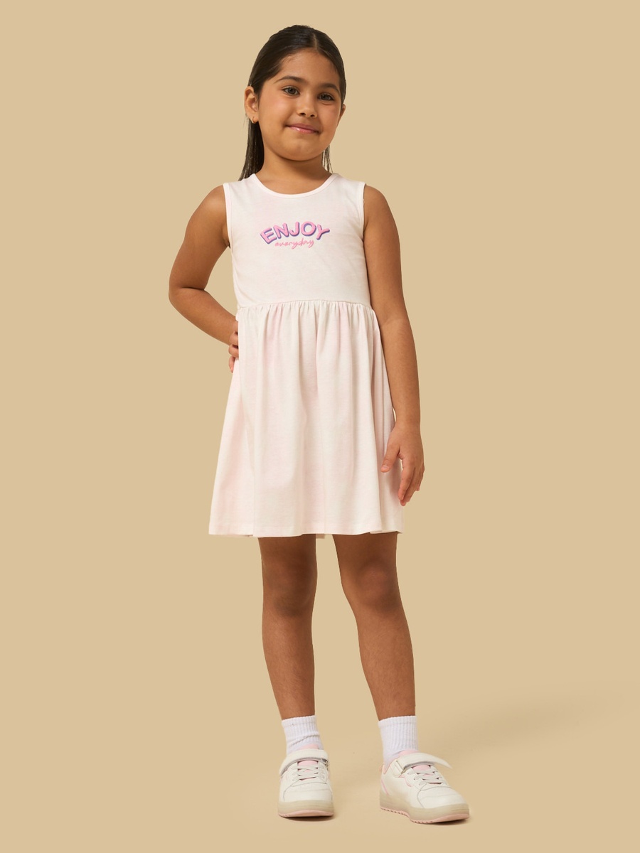 Slogan Print Sleeveless Cotton Dress