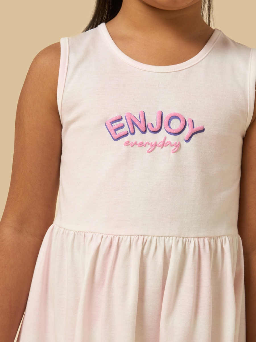 Slogan Print Sleeveless Cotton Dress