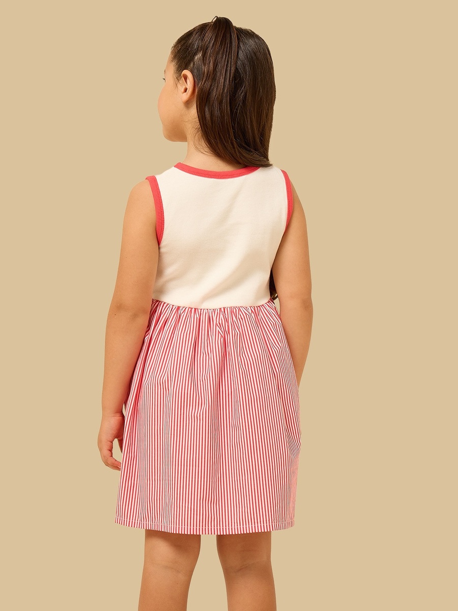 Minnie Mouse Print Striped Sleeveless Cotton Dress