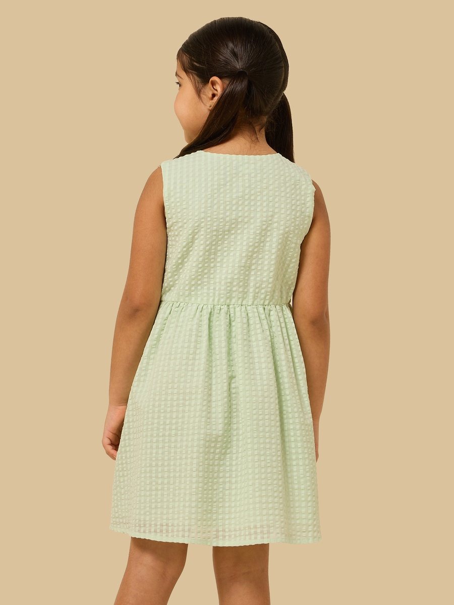 Gingham Check Sleeveless Cotton Dress with Embroidered Pocket