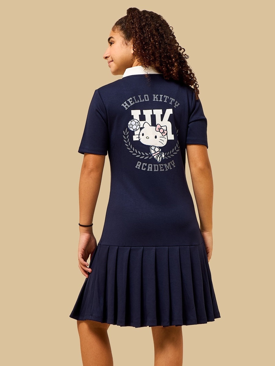 Hello Kitty Print Drop Waist Polo Dress