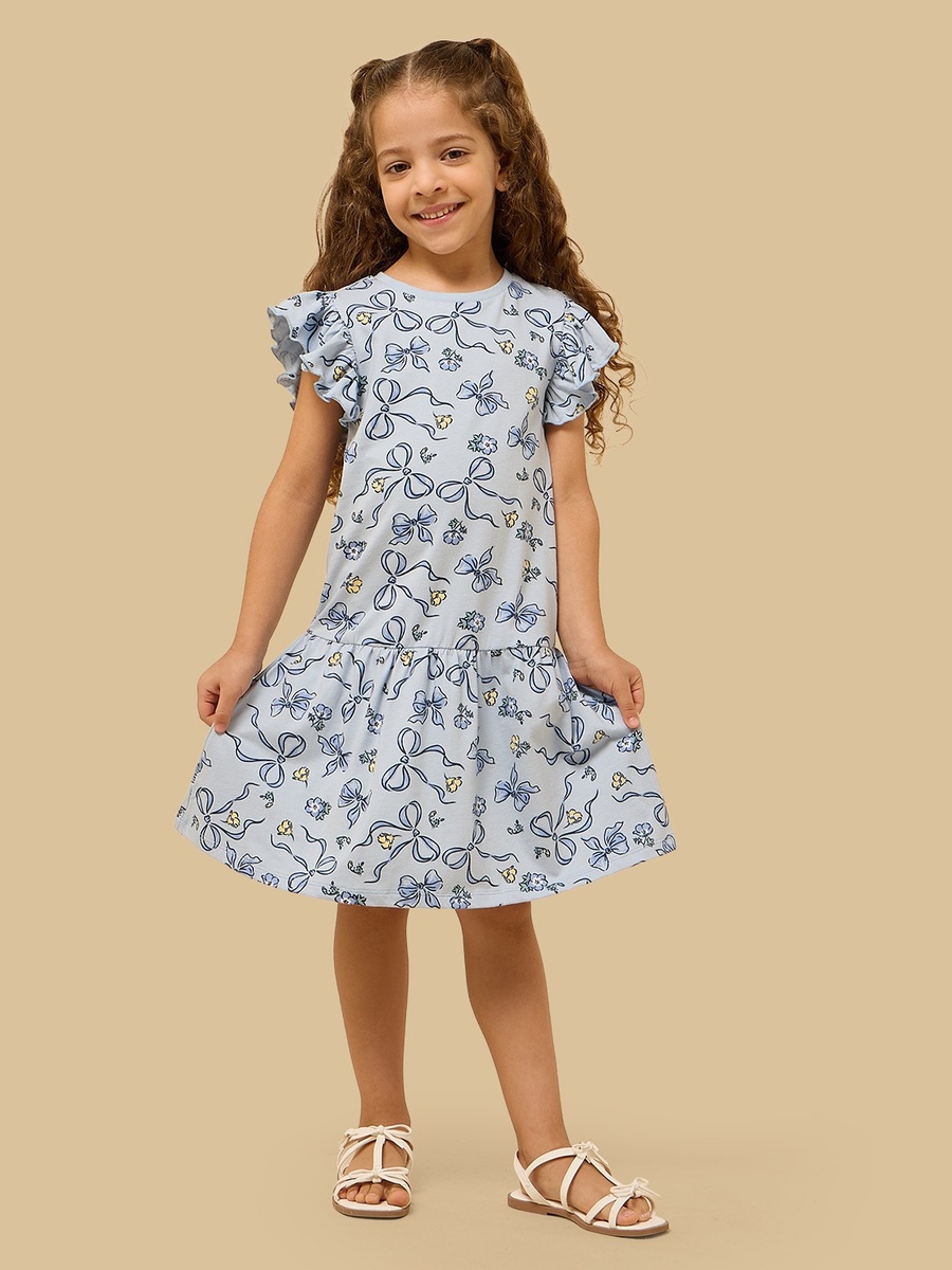 Bow Print Drop Waist Dress