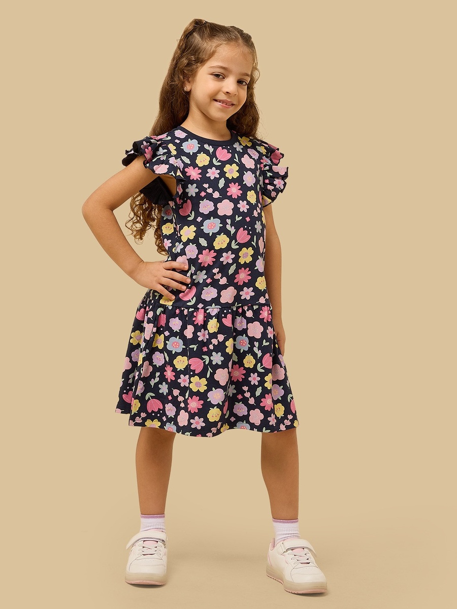 Bow Print Drop Waist Dress