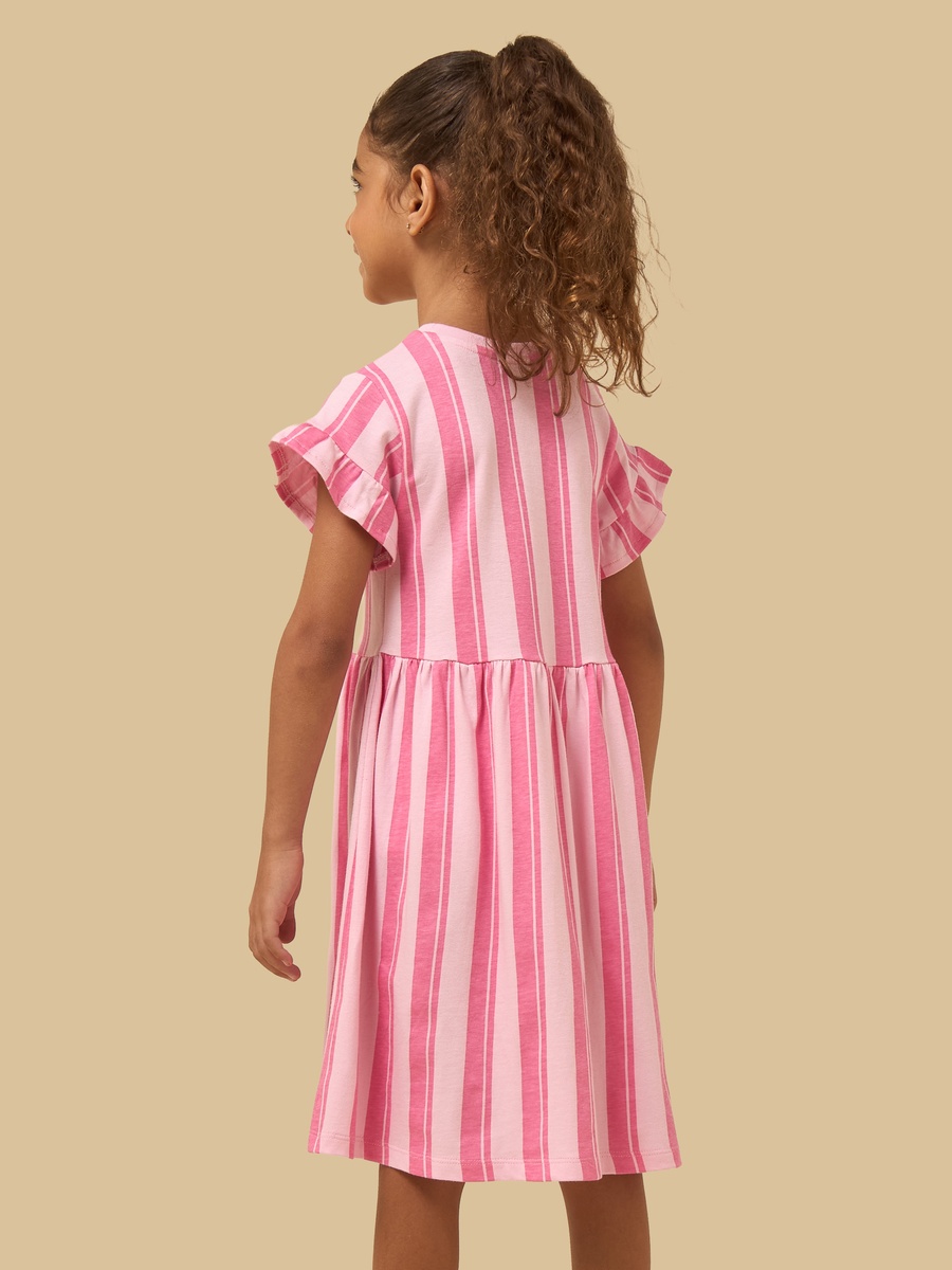 Striped Cotton Dress with Ruffle Sleeves