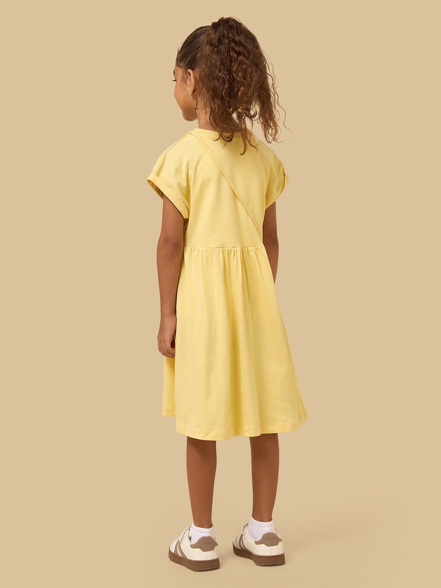 Slogan Print Cotton Dress with Crossbody Bag