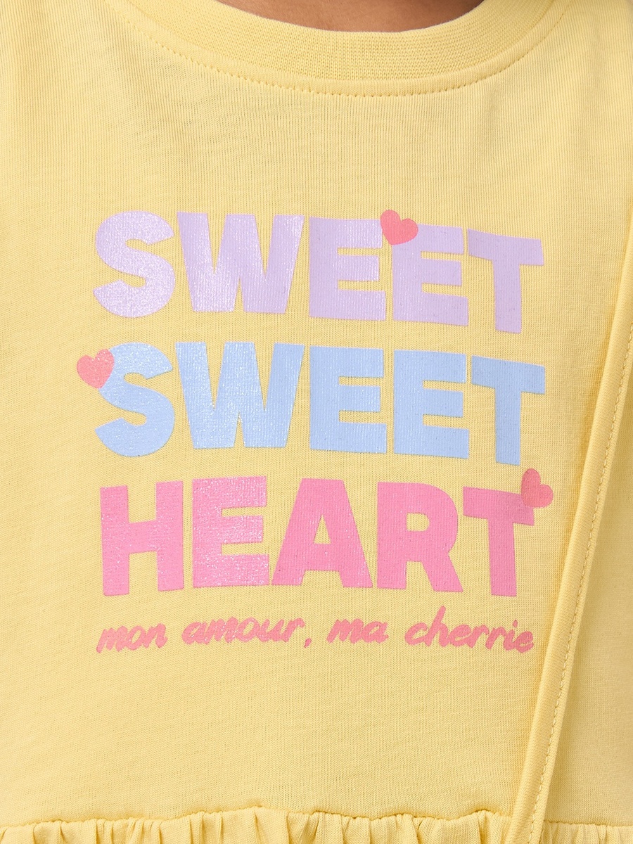 Slogan Print Cotton Dress with Crossbody Bag