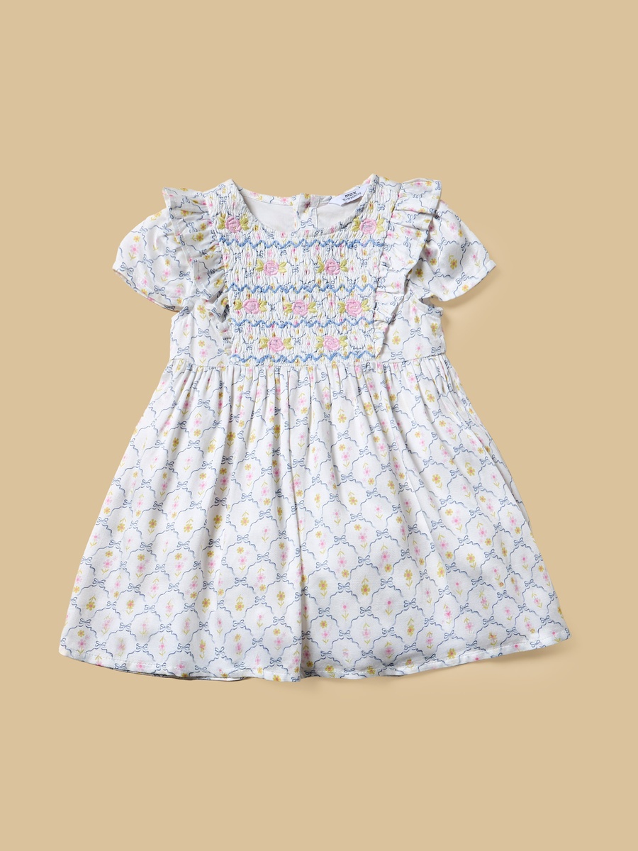 Floral Print Smocked Dress with Cap