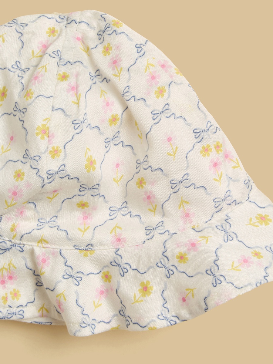 Floral Print Smocked Dress with Cap