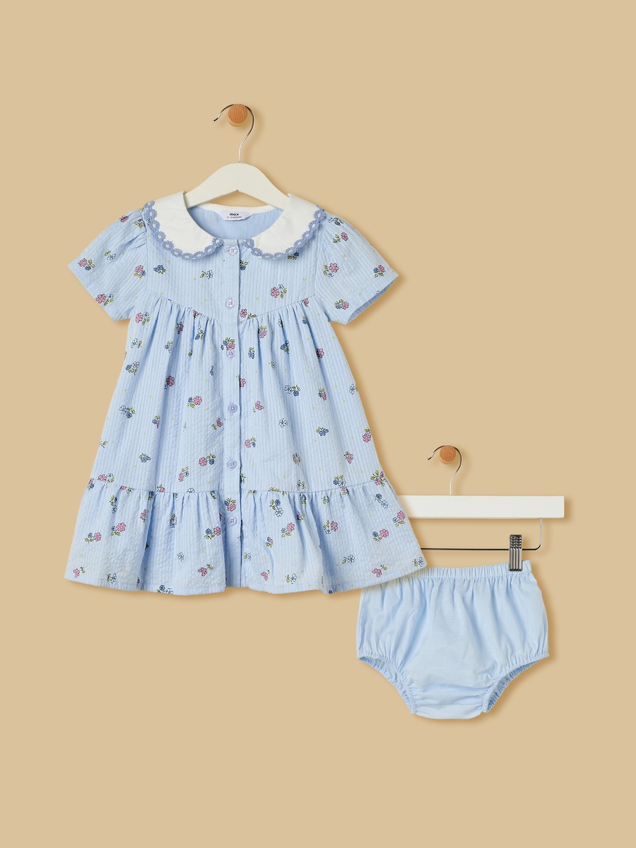 Seersucked Printed Cotton Dress with Bloomers