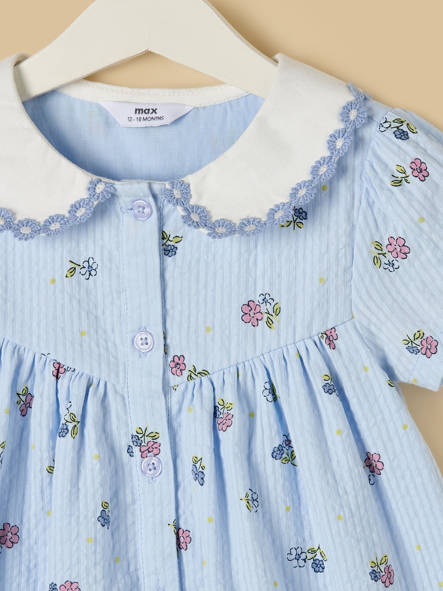 Seersucked Printed Cotton Dress with Bloomers