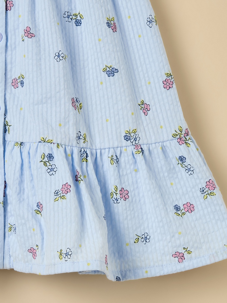 Seersucked Printed Cotton Dress with Bloomers