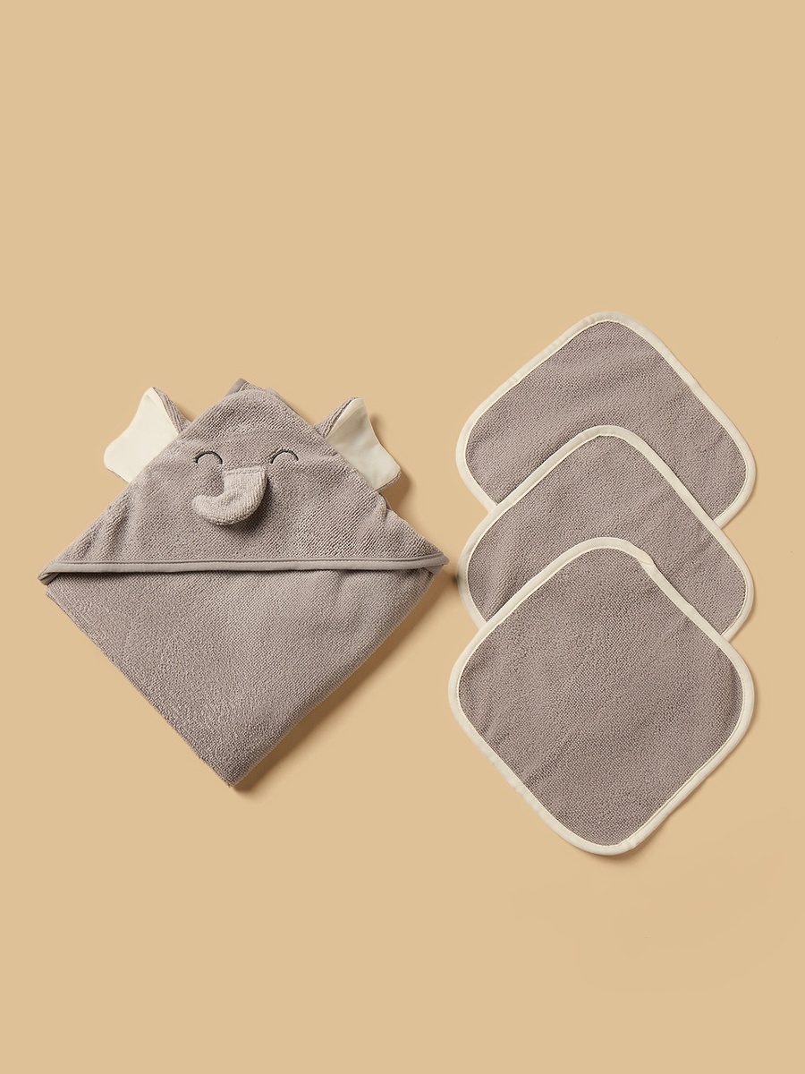 Elephant Applique 4-Piece Bath Towel and Wash Cloth Set