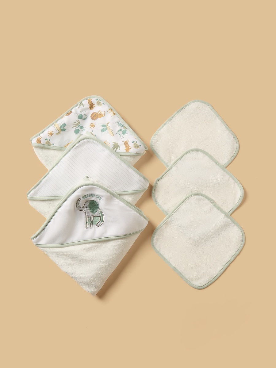 Assorted 6-Piece Hooded Bath Towel and Wash Cloth Set