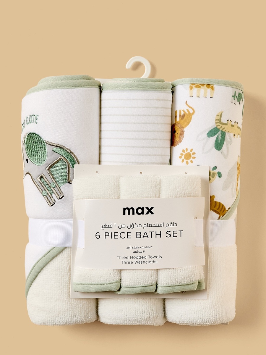 Assorted 6-Piece Hooded Bath Towel and Wash Cloth Set