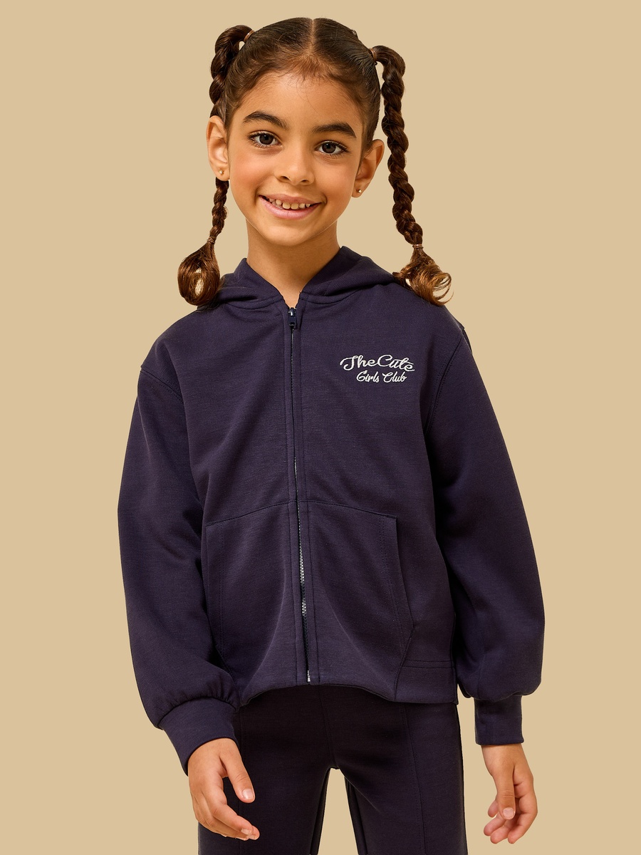 Embroidered Scuba Zip Through Hoodie