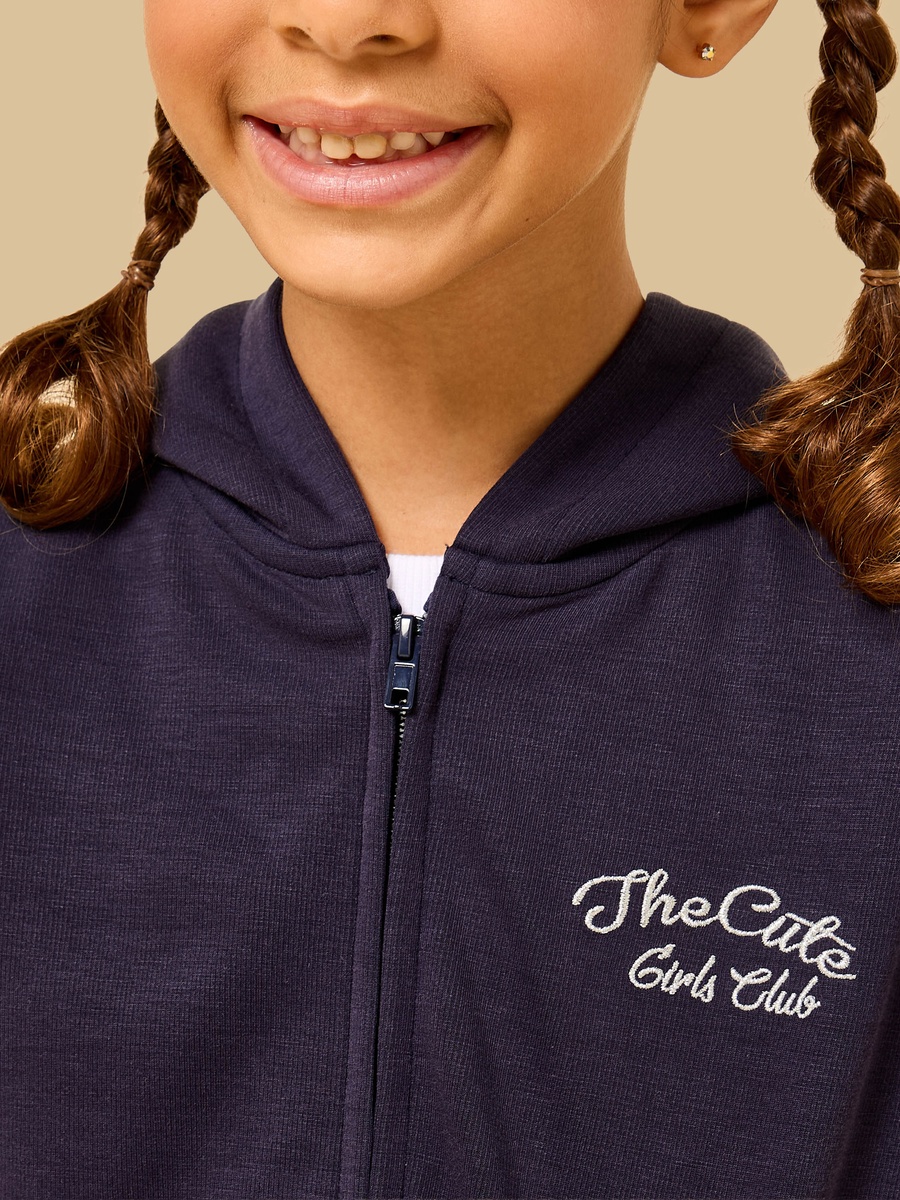 Embroidered Scuba Zip Through Hoodie