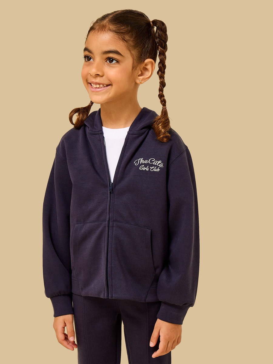 Embroidered Scuba Zip Through Hoodie