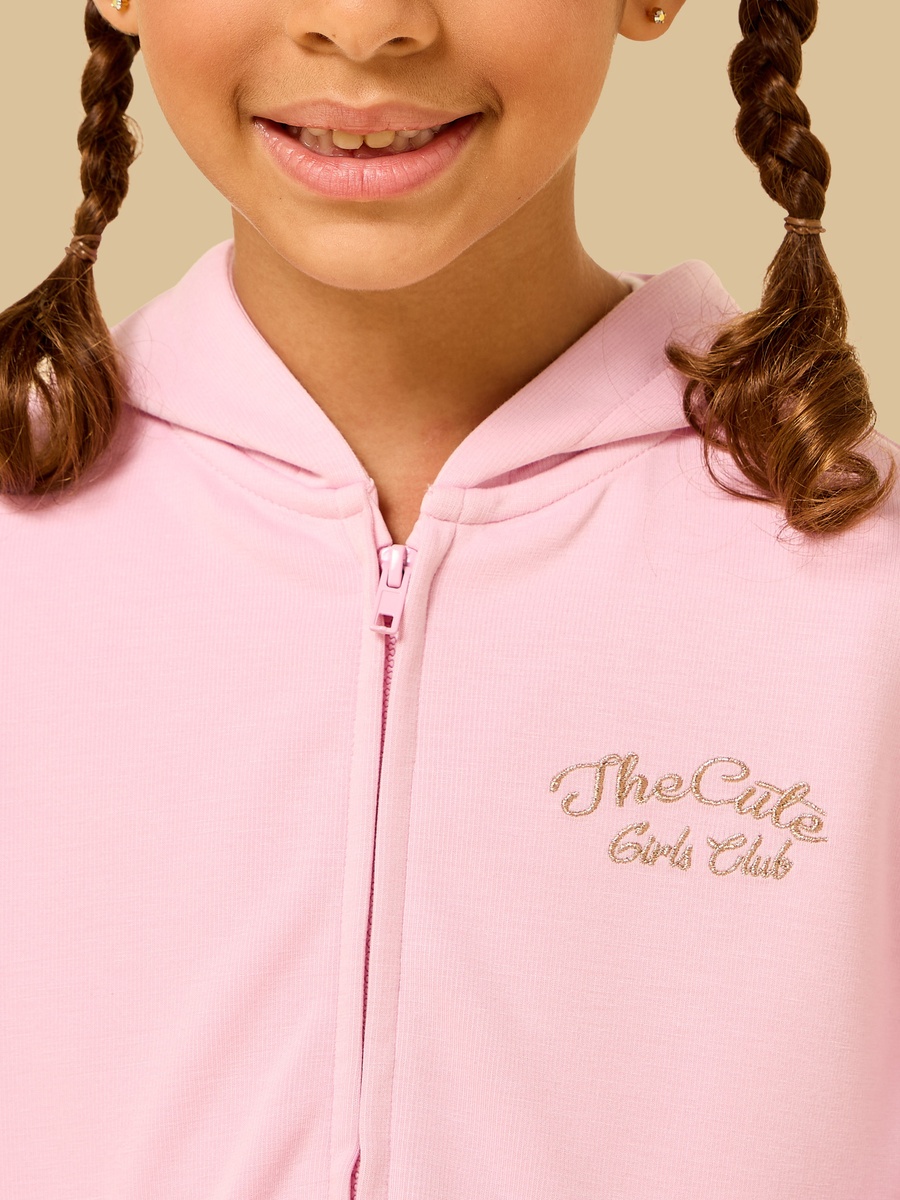 Embroidered Scuba Zip Through Hoodie