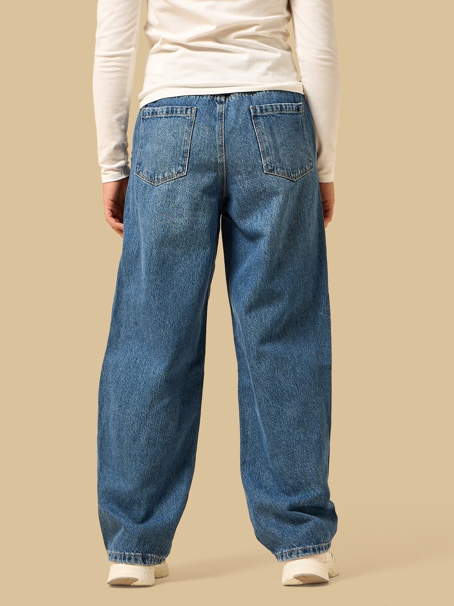 Barrel Fit Cotton Jeans with Side Seam Detail