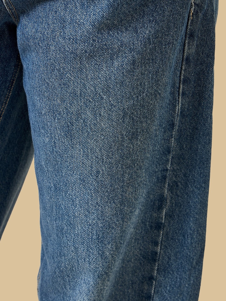 Barrel Fit Cotton Jeans with Side Seam Detail