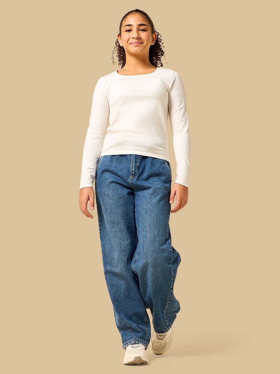 Barrel Fit Cotton Jeans with Side Seam Detail