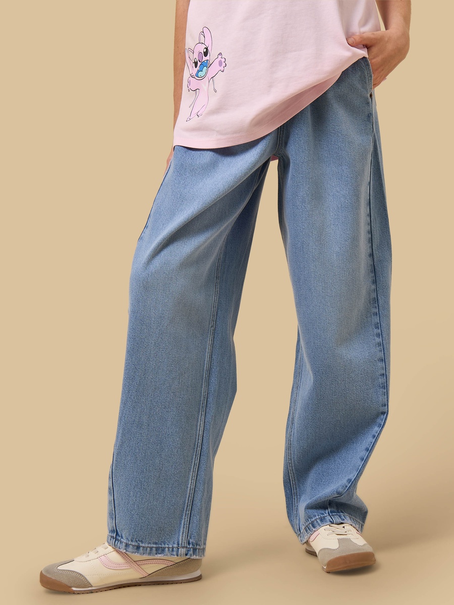 Barrel Fit Cotton Jeans with Side Seam Detail