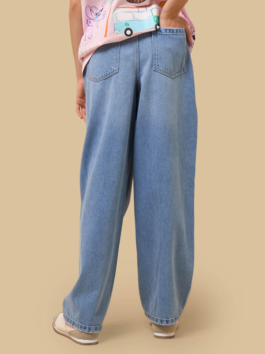 Barrel Fit Cotton Jeans with Side Seam Detail