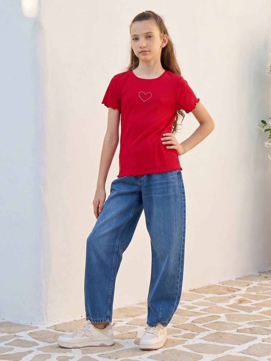 Barrel Fit Hem Dart Cotton Jeans