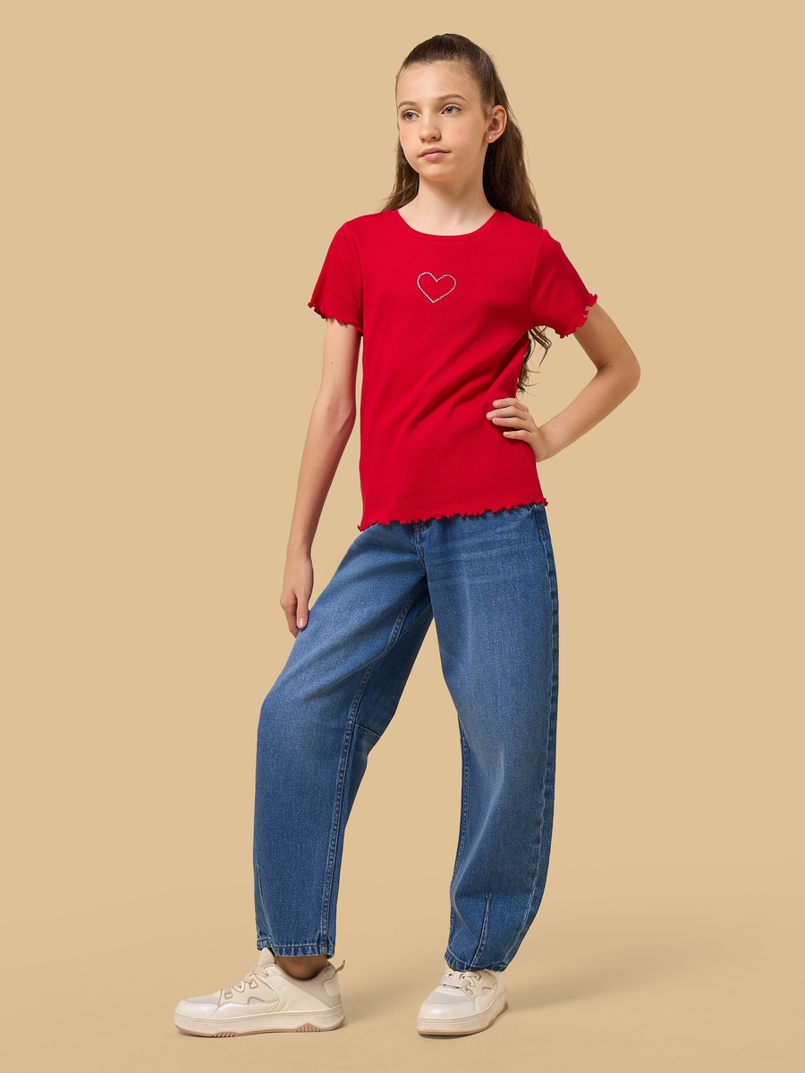 Barrel Fit Hem Dart Cotton Jeans