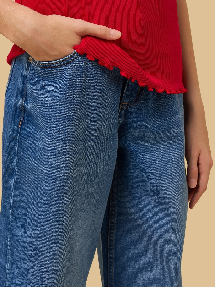 Barrel Fit Hem Dart Cotton Jeans