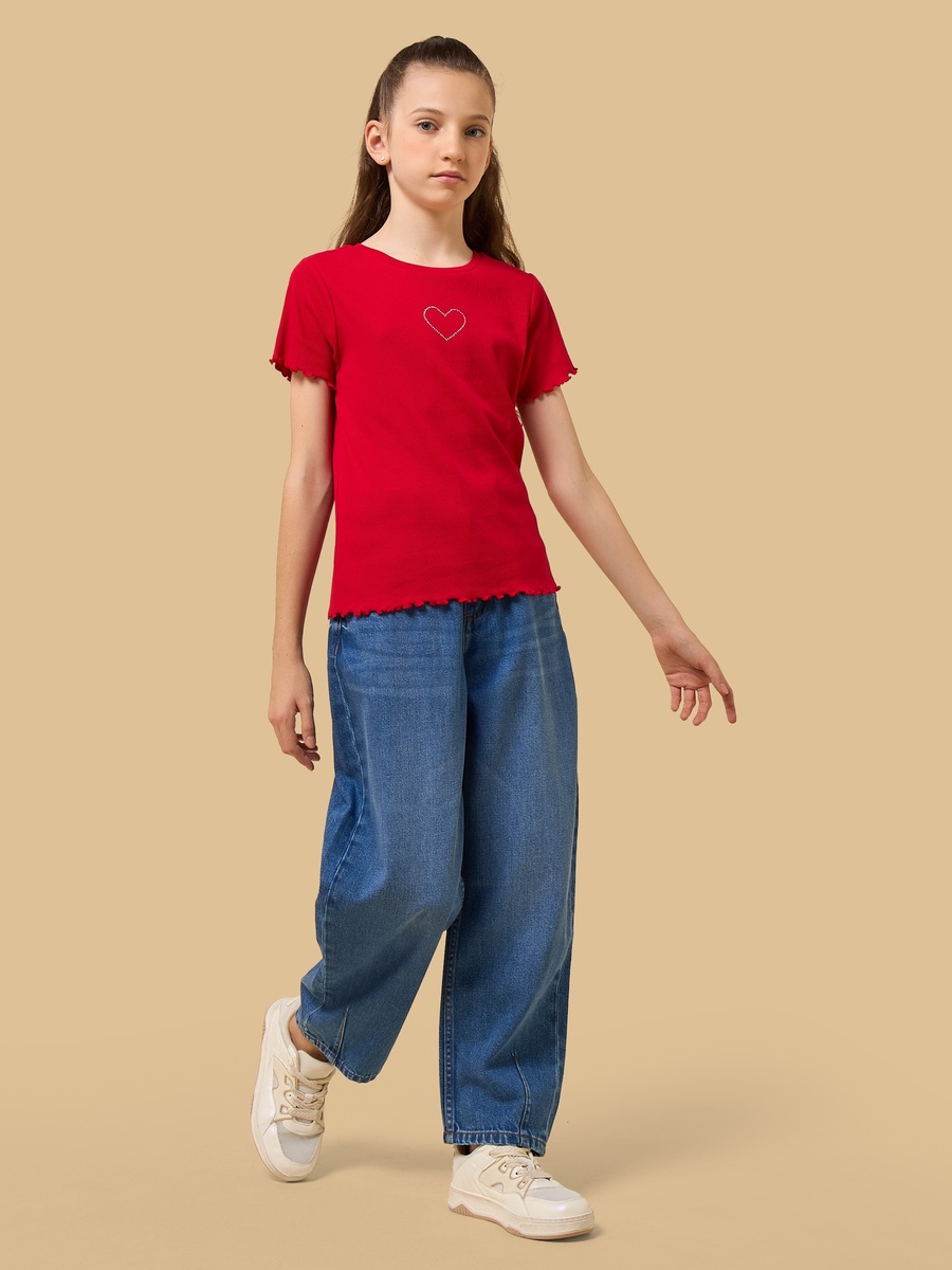 Barrel Fit Hem Dart Cotton Jeans