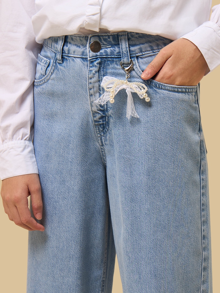 Bow Charm Tencel Wide Leg Jeans