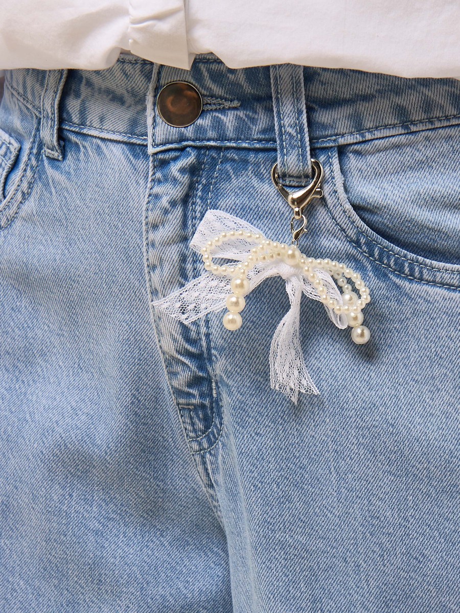 Bow Charm Tencel Wide Leg Jeans