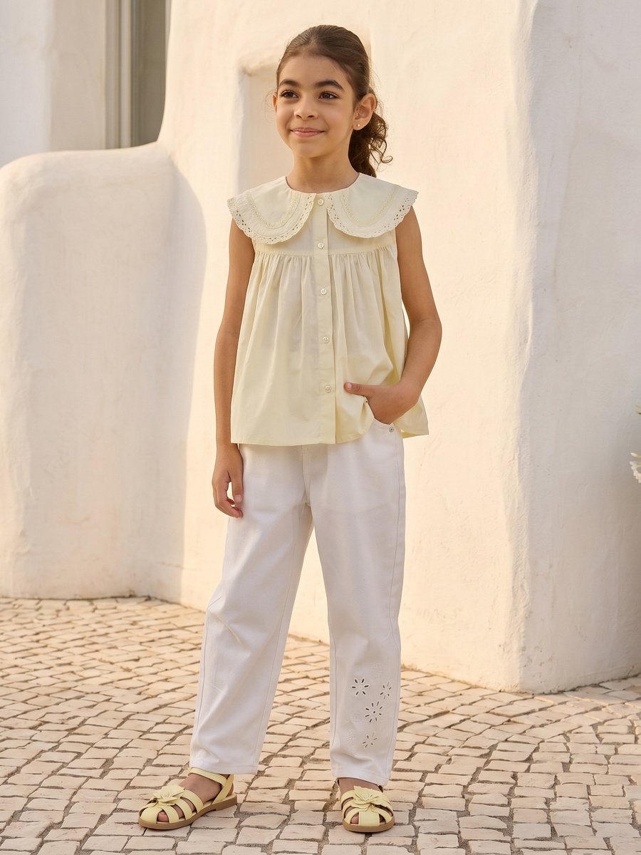 Floral Embroidered Wide Leg Stretchable Cotton Jeans