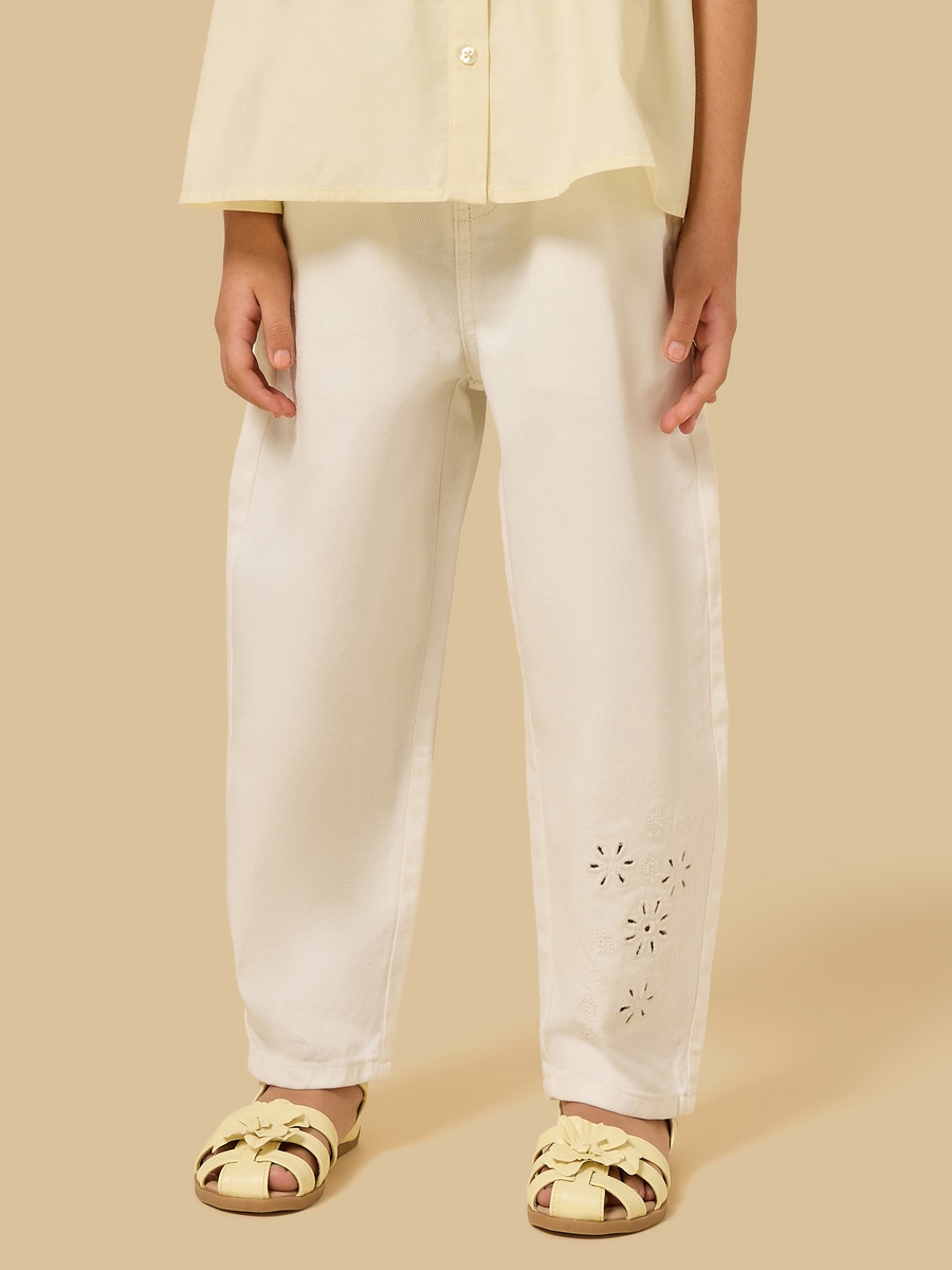 Floral Embroidered Wide Leg Stretchable Cotton Jeans
