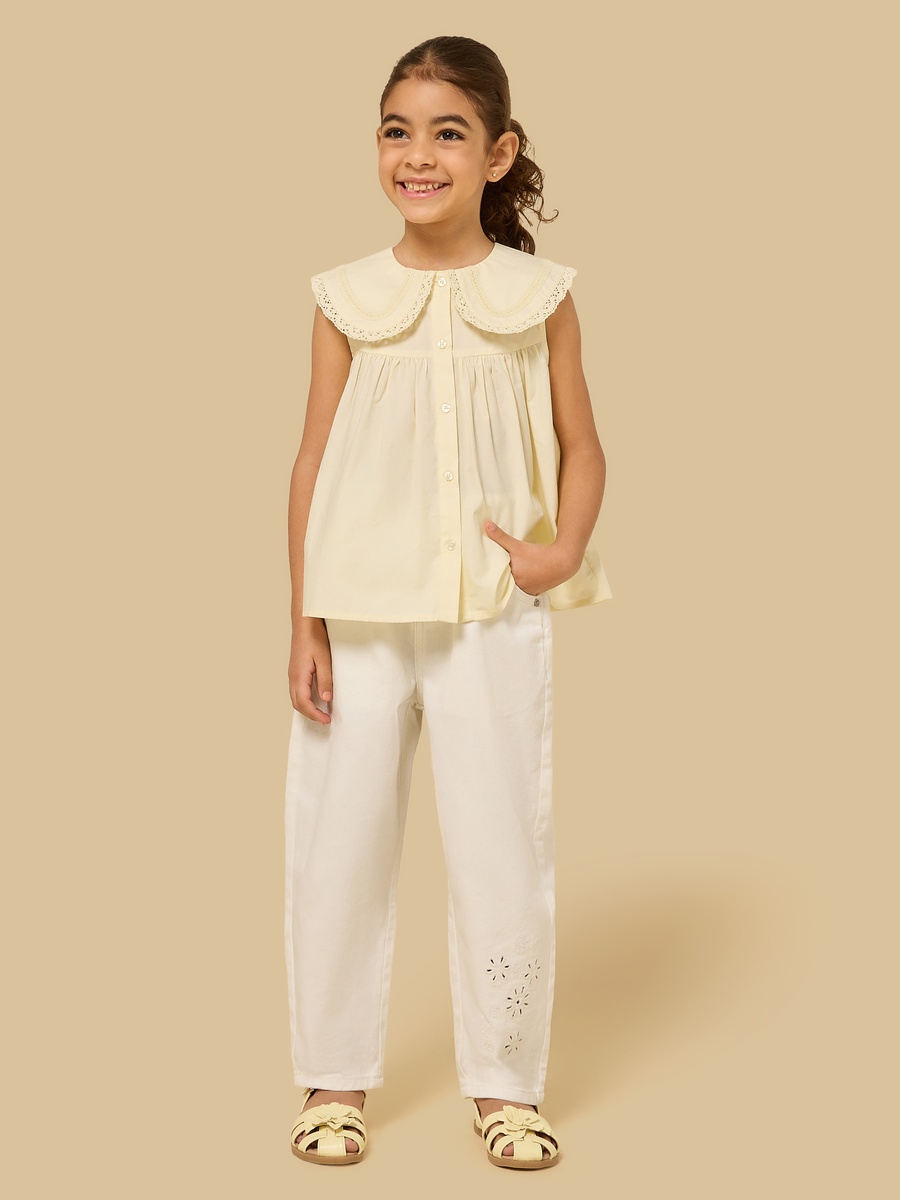 Floral Embroidered Wide Leg Stretchable Cotton Jeans