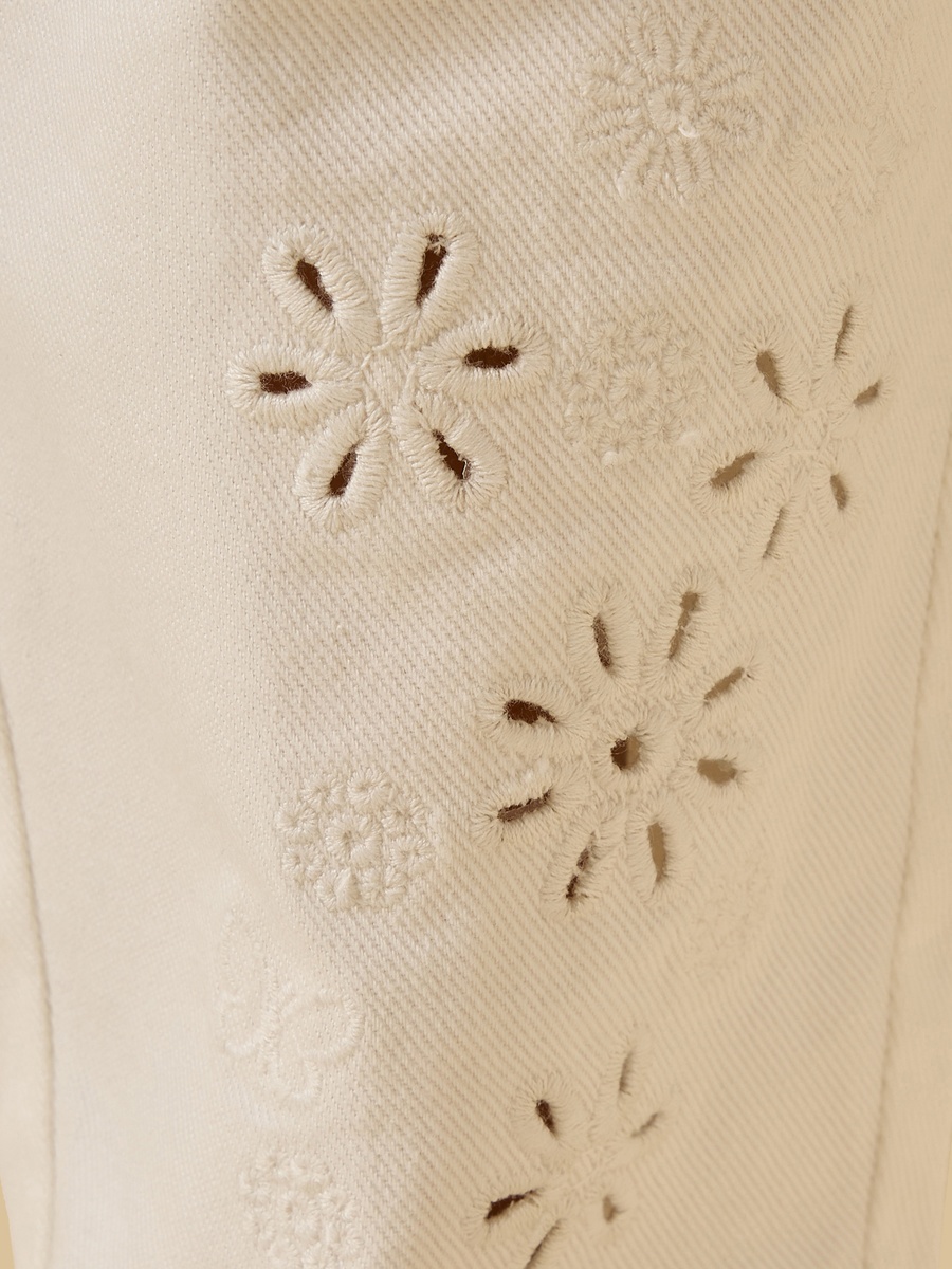 Floral Embroidered Wide Leg Stretchable Cotton Jeans