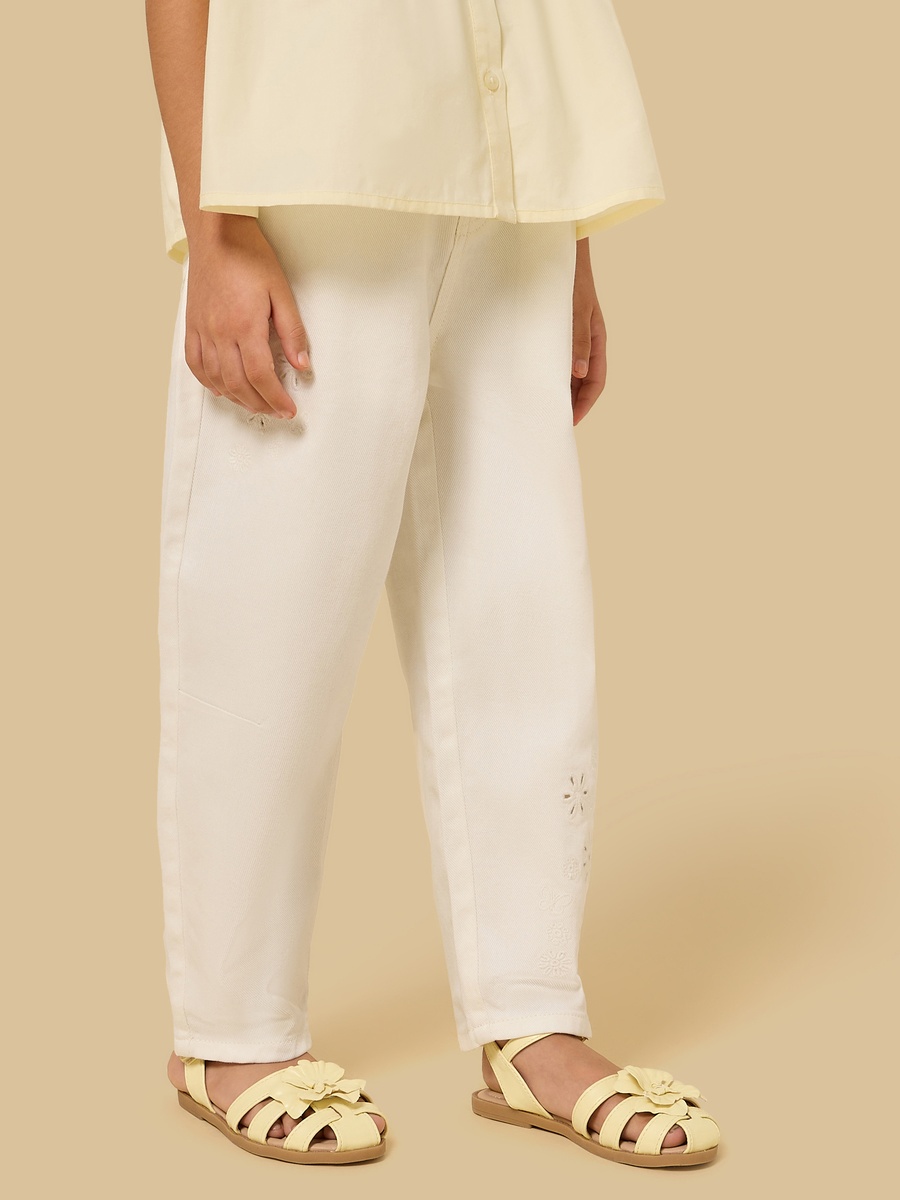 Floral Embroidered Wide Leg Stretchable Cotton Jeans